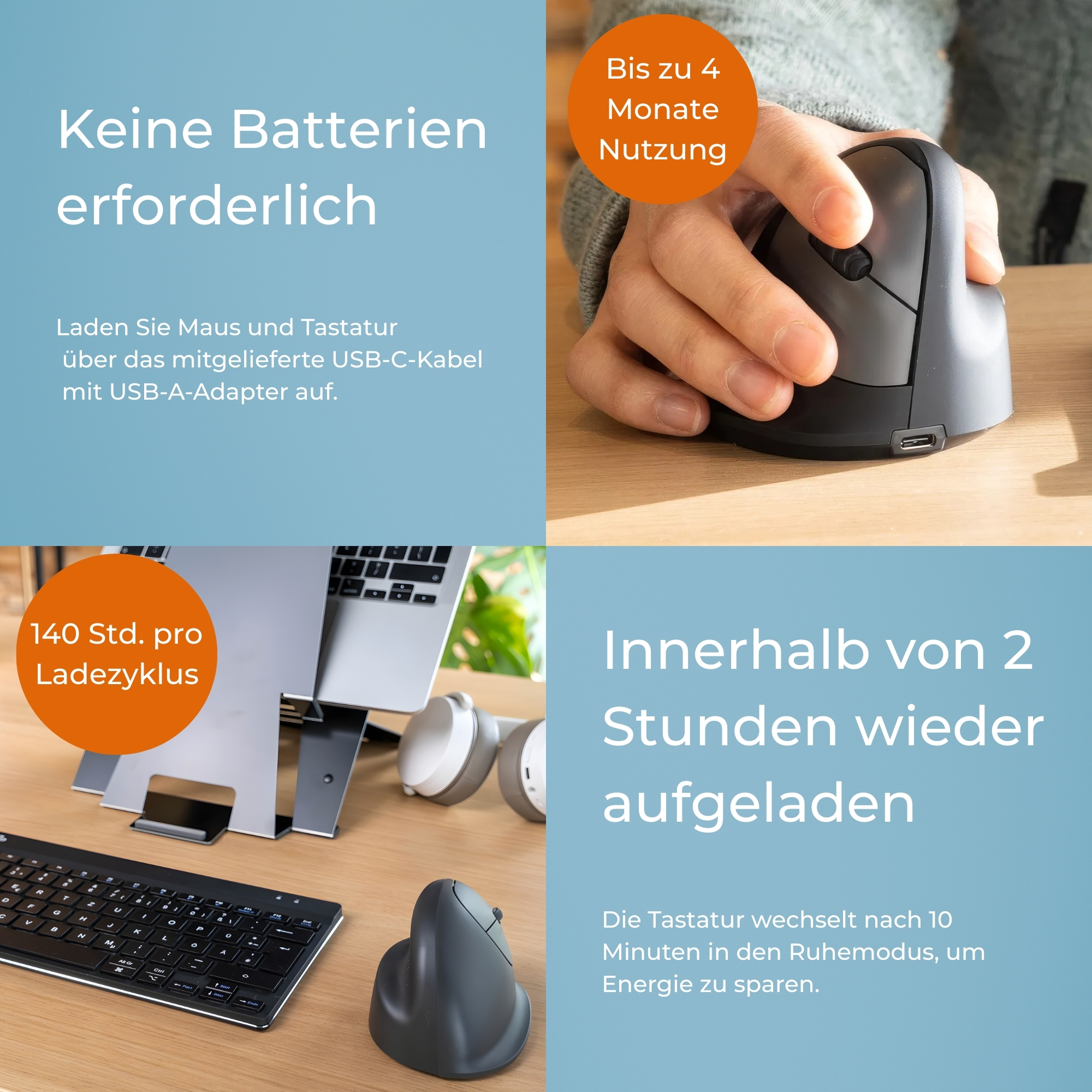 R-Go Draadloze Bluetooth toetsenbord en muis combo – US QWERTY compact toetsenbord – Oplaadbaar