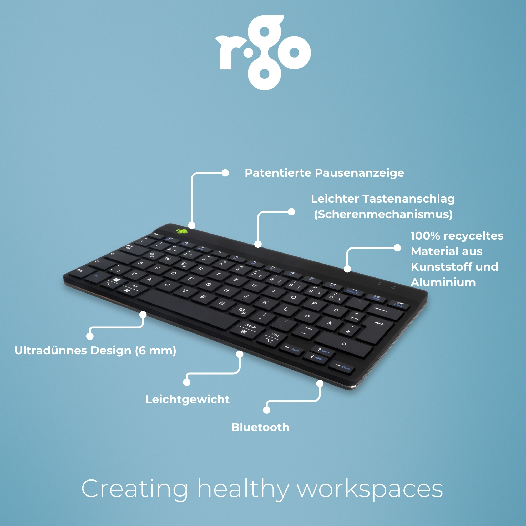R-Go Draadloze Bluetooth toetsenbord en muis combo – US QWERTY compact toetsenbord – Oplaadbaar