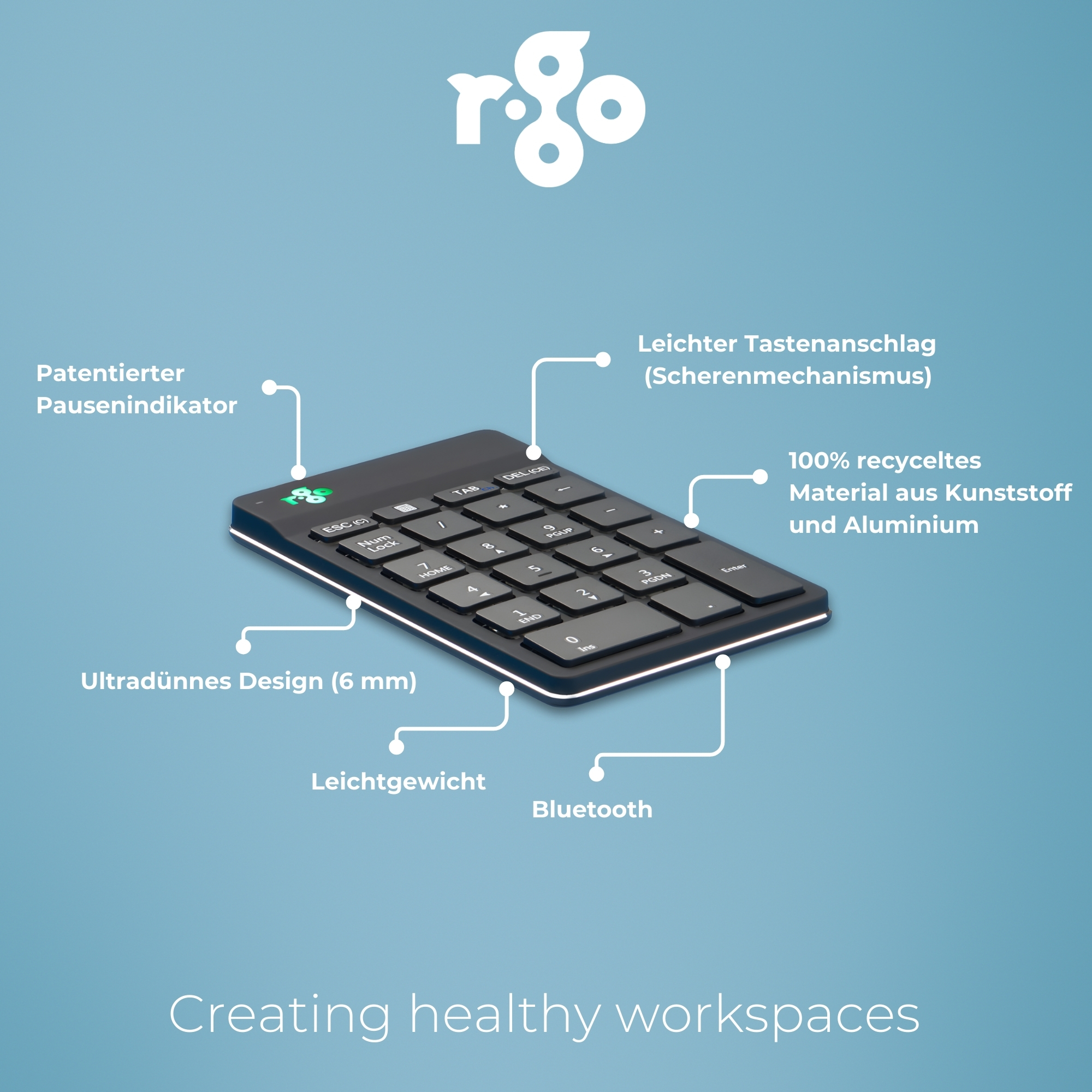 R-Go Kabellose Bluetooth-Tastatur und Ziffernblock-Kombination – Ergonomische Geteilte Tastatur – DE-QWERTZ – Wiederaufladbar