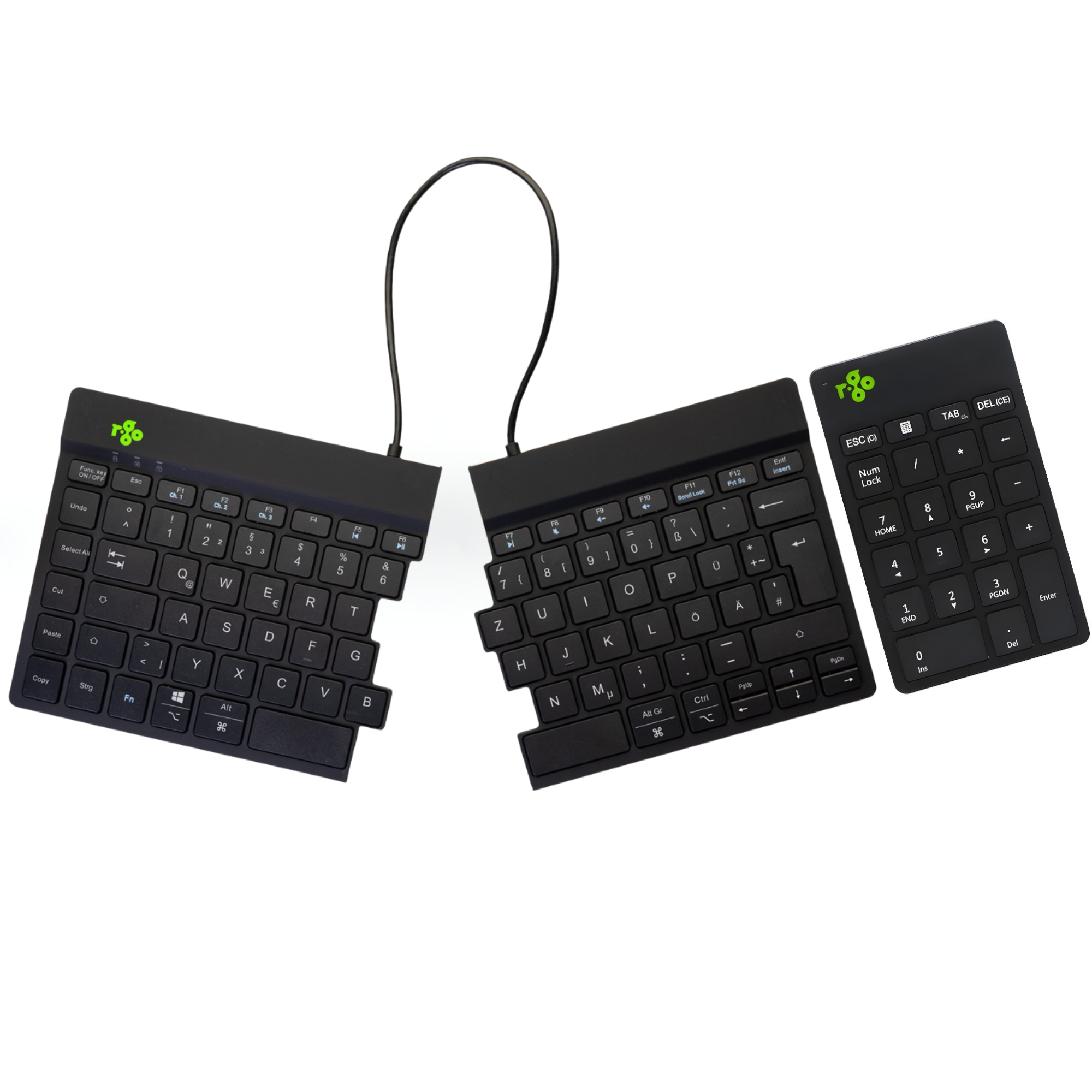 R-Go Split toetsenbord Bluetooth(DE-QWERTZ ) en numpad combo