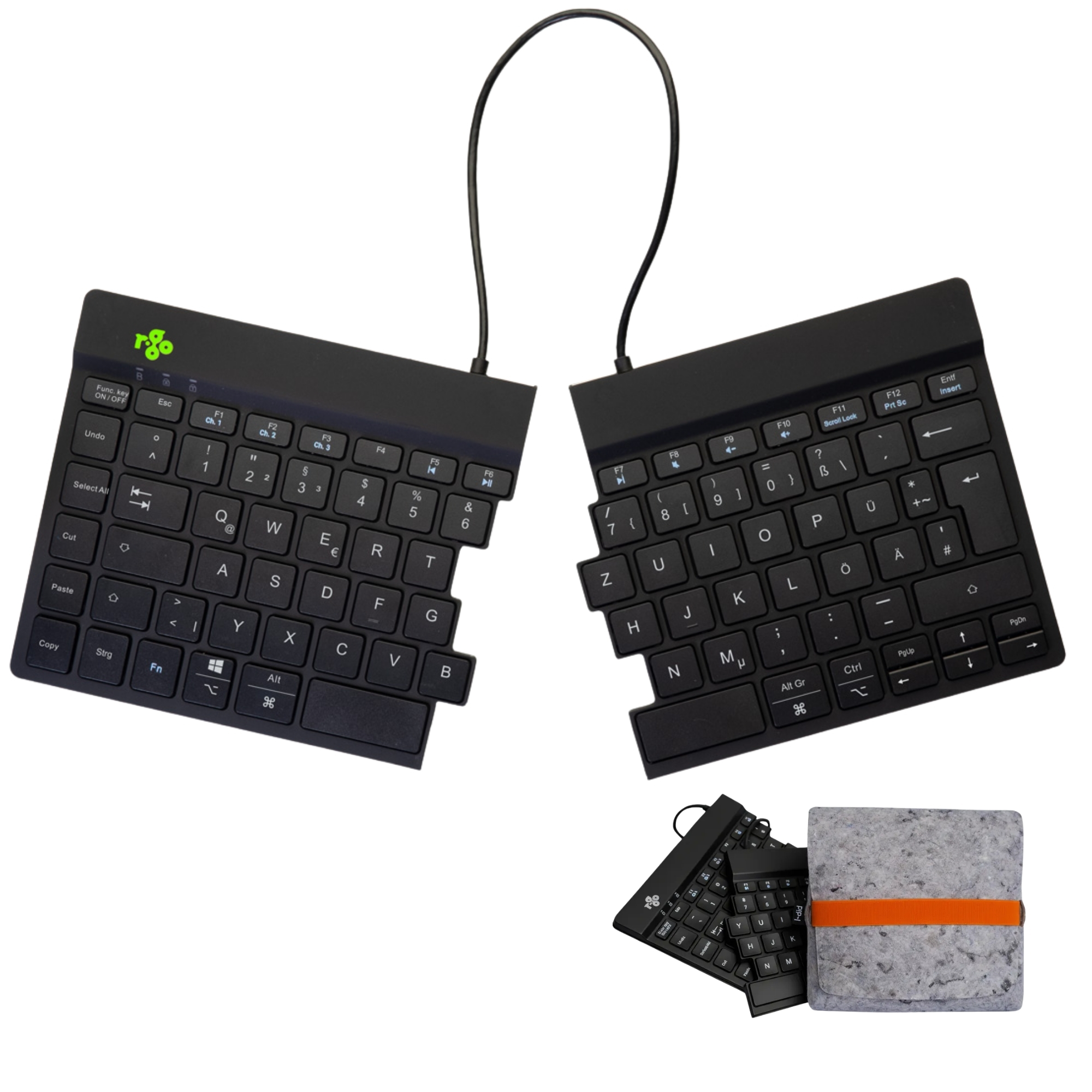 R-Go split toetsenbord (DE-QWERTZ) Bluetooth met pouch Combo