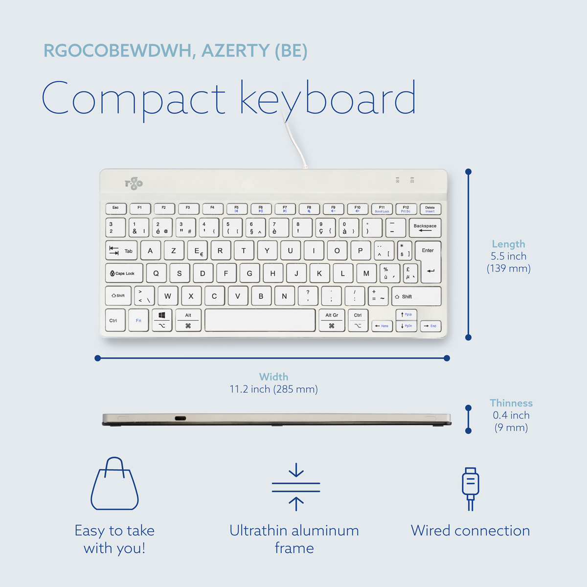 R-Go Compact Break (white, wired, AZERTY – BE)