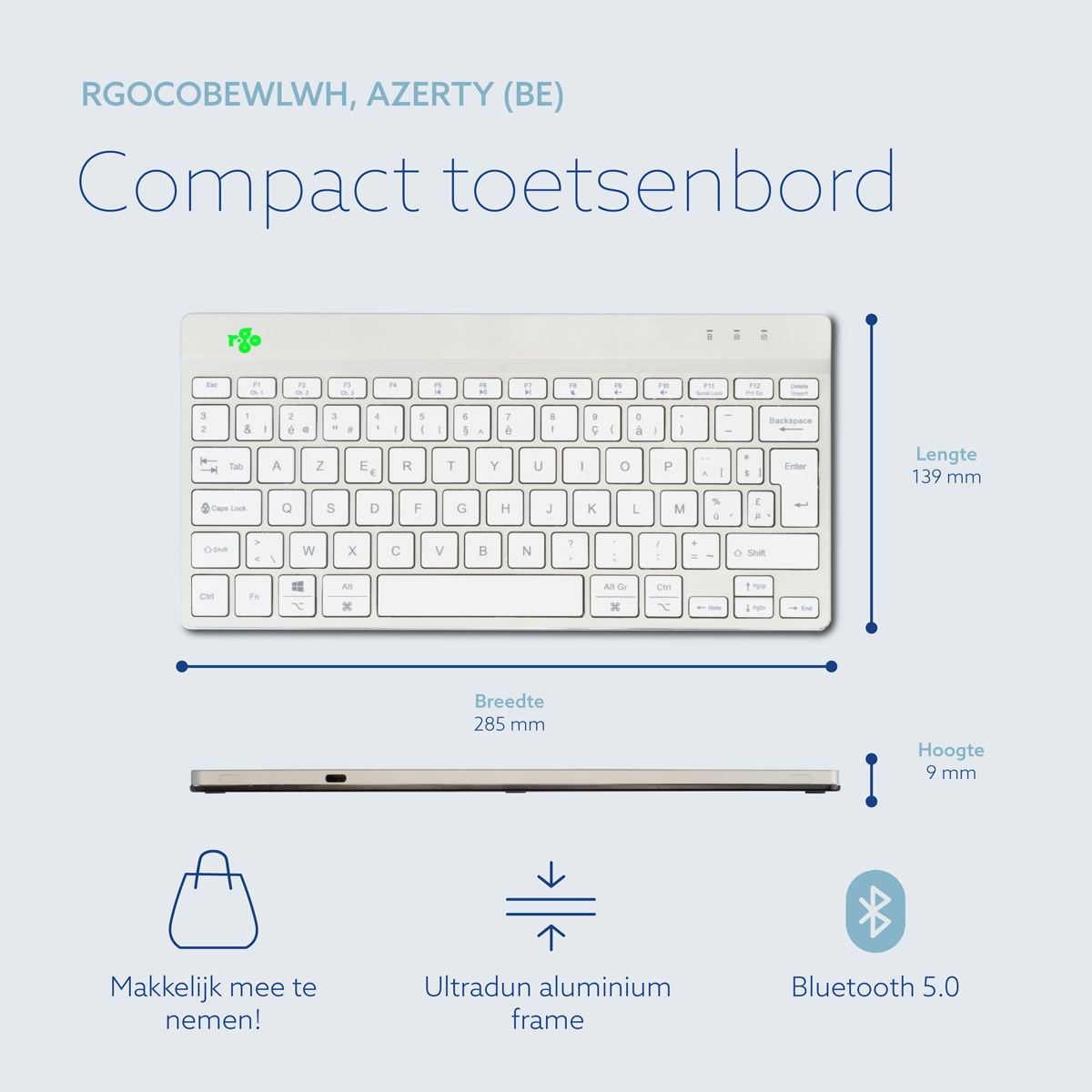 R-Go Compact Break (wit, draadloos, AZERTY – BE)