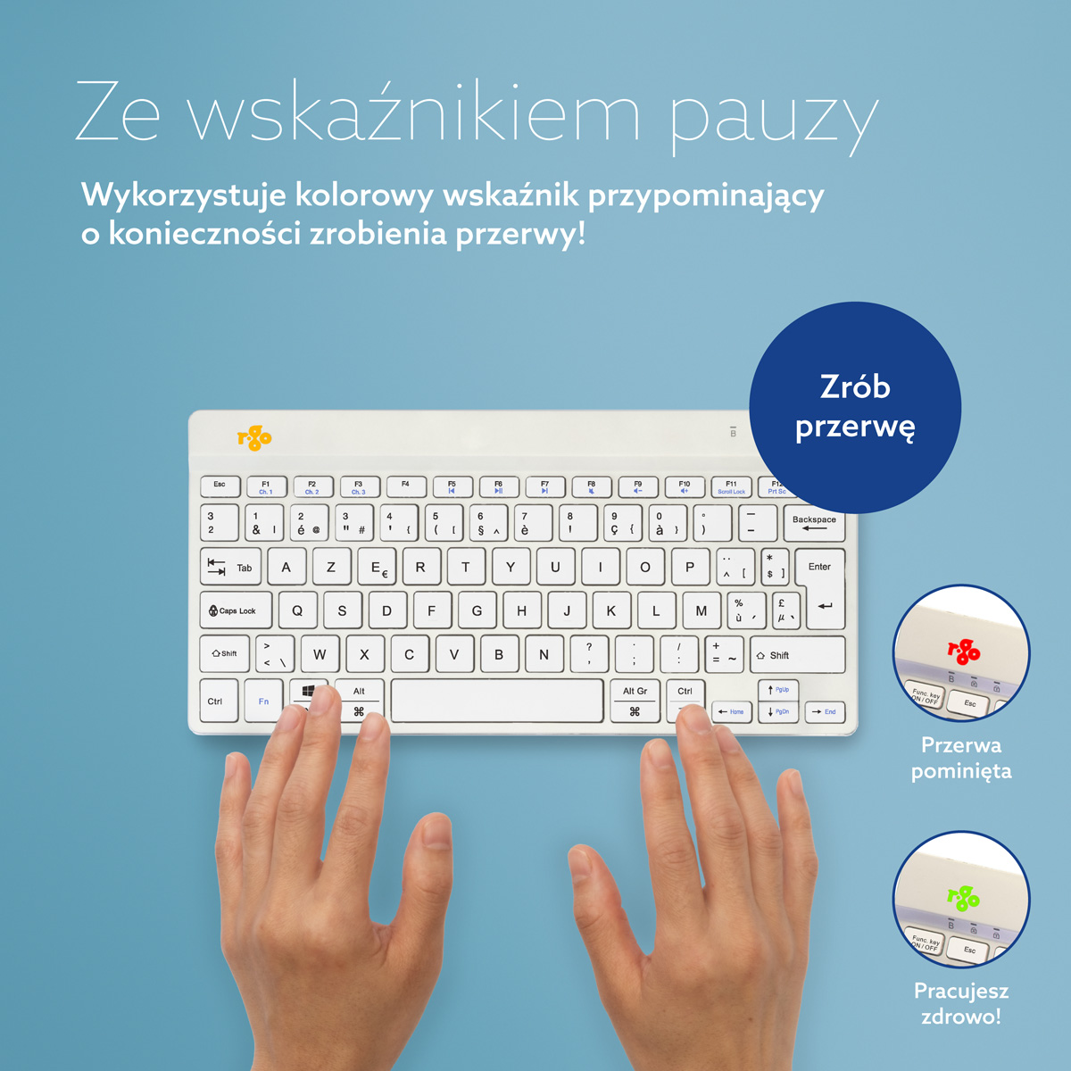 R-Go Compact Break (biały, bezprzewodowy, AZERTY – BE)