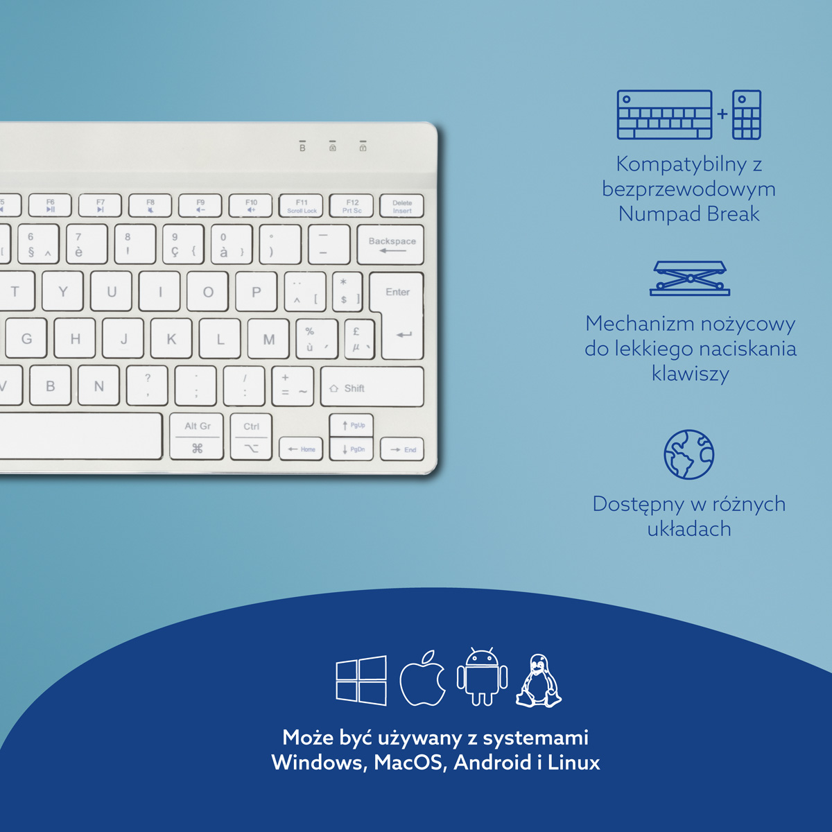 R-Go Compact Break (biały, bezprzewodowy, AZERTY – BE)