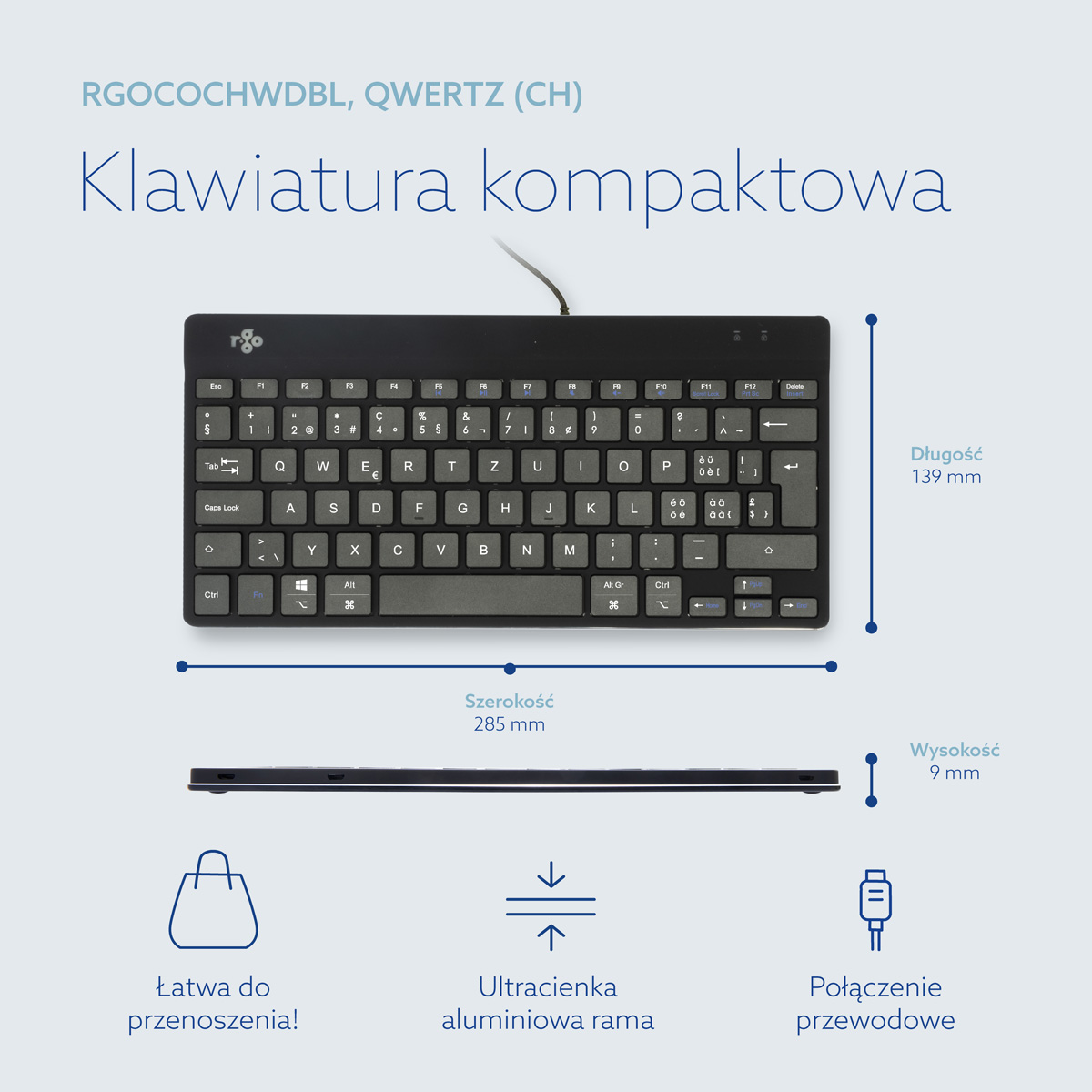 R-Go Compact Break (czarny, przewodowy, QWERTZ – CH)