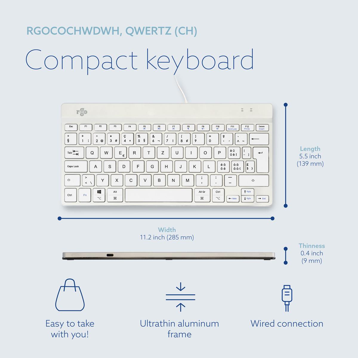 R-Go Compact Break (white, wired, QWERTZ – CH)