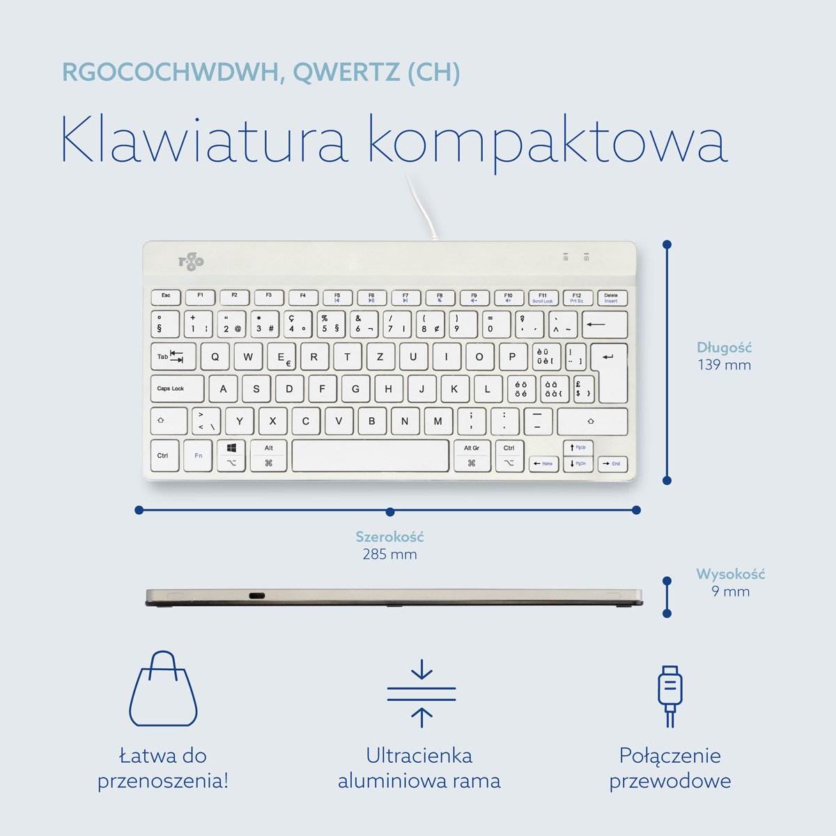 R-Go Compact Break (biały, przewodowy, QWERTZ – CH)