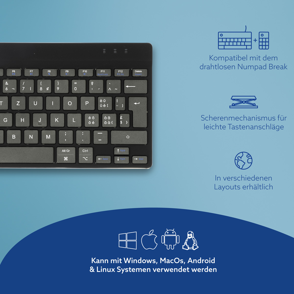 R-Go Compact Break (schwarz, drahtlos, QWERTZ – CH)