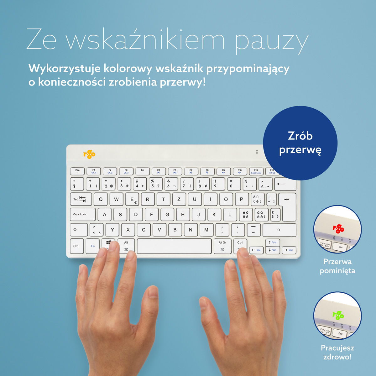 R-Go Compact Break (biały, bezprzewodowy, QWERTZ – CH)