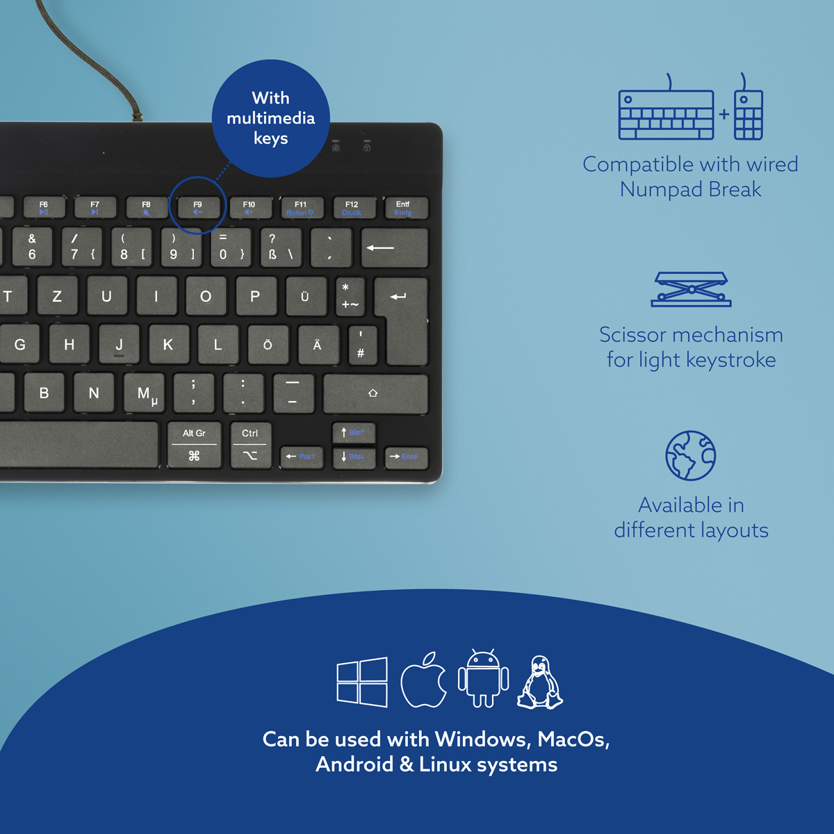 R-Go Compact Break (black, wired, QWERTZ – DE)