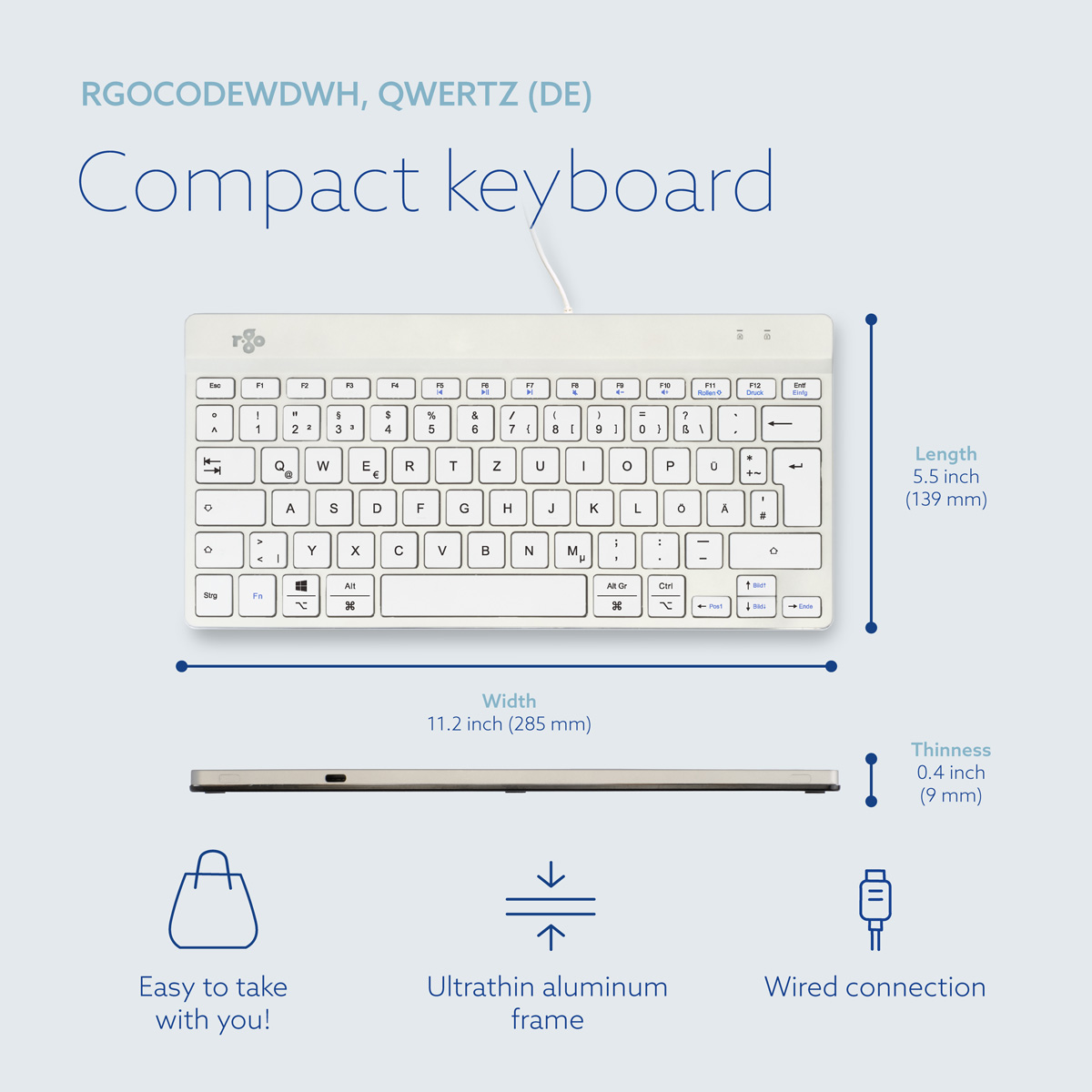 R-Go Compact Break (white, wired, QWERTZ – DE)