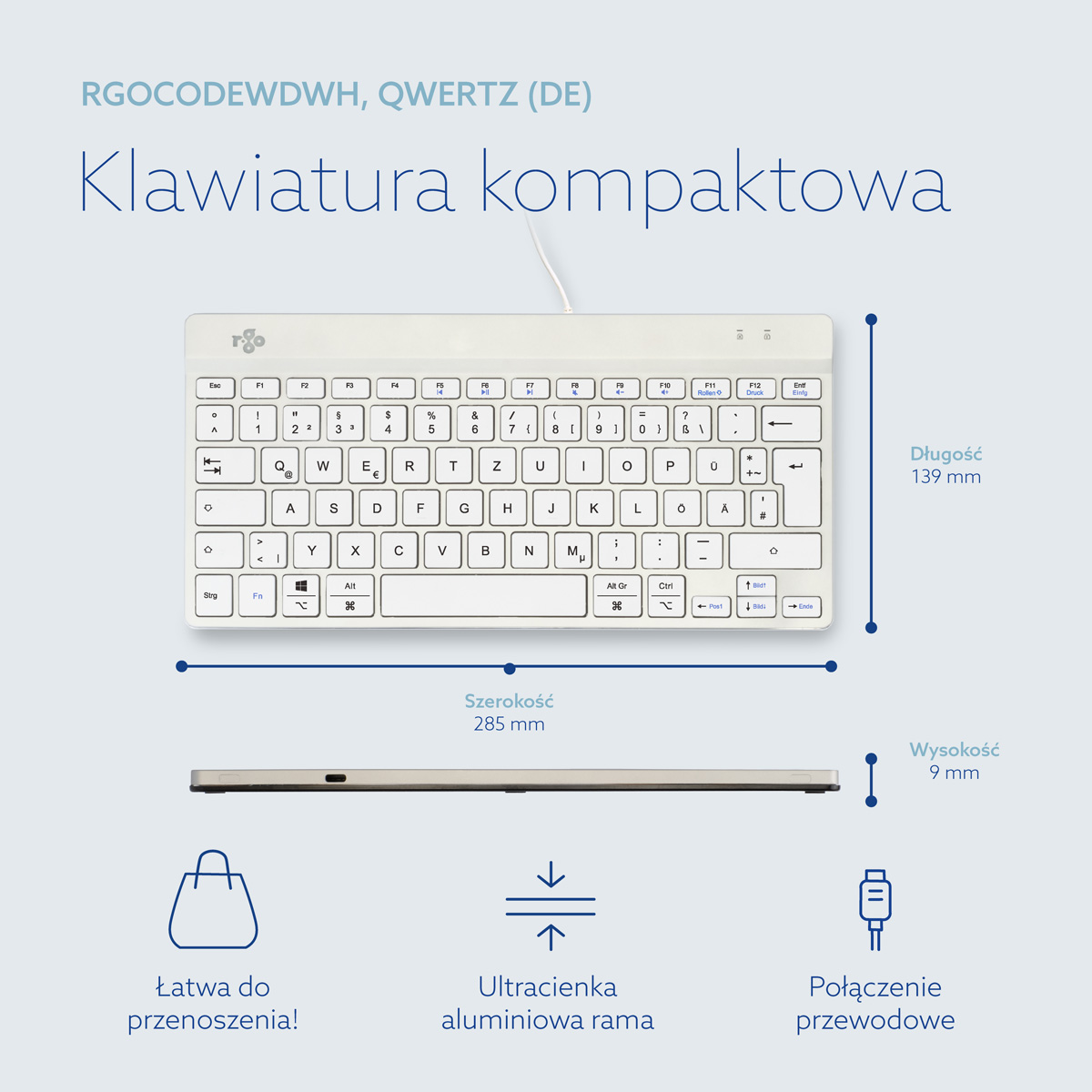 R-Go Compact Break (biały, przewodowy, QWERTZ – DE)