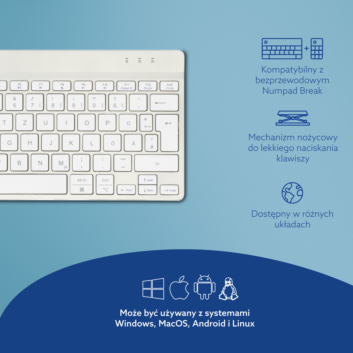 R-Go Compact Break (biały, bezprzewodowy, QWERTZ – DE)