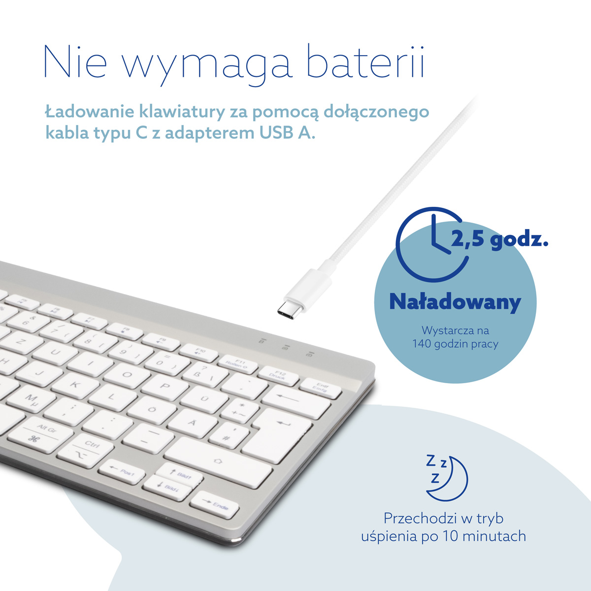 R-Go Compact Break (biały, bezprzewodowy, QWERTZ – DE)