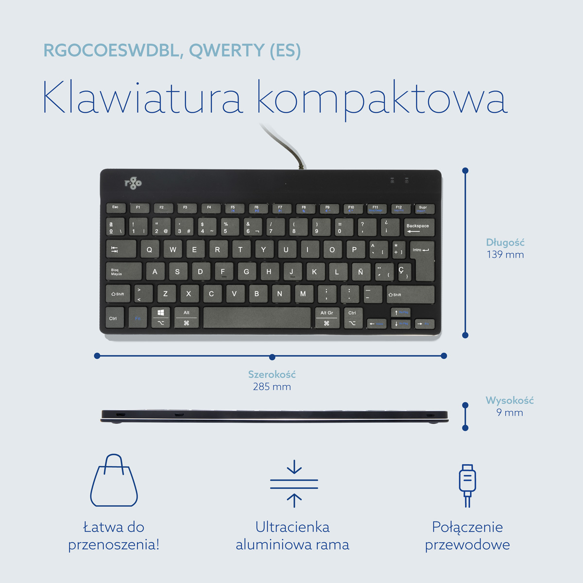 R-Go Compact Break (czarny, przewodowy, QWERTY – ES)