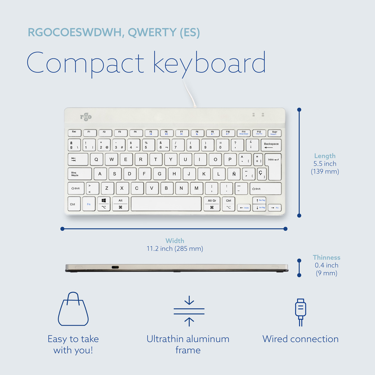R-Go Compact Break (white, wired, QWERTY – ES)