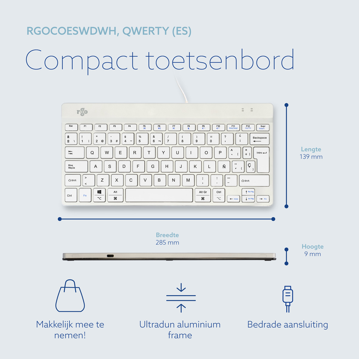 R-Go Compact Break (wit, bedraad, QWERTY – ES)