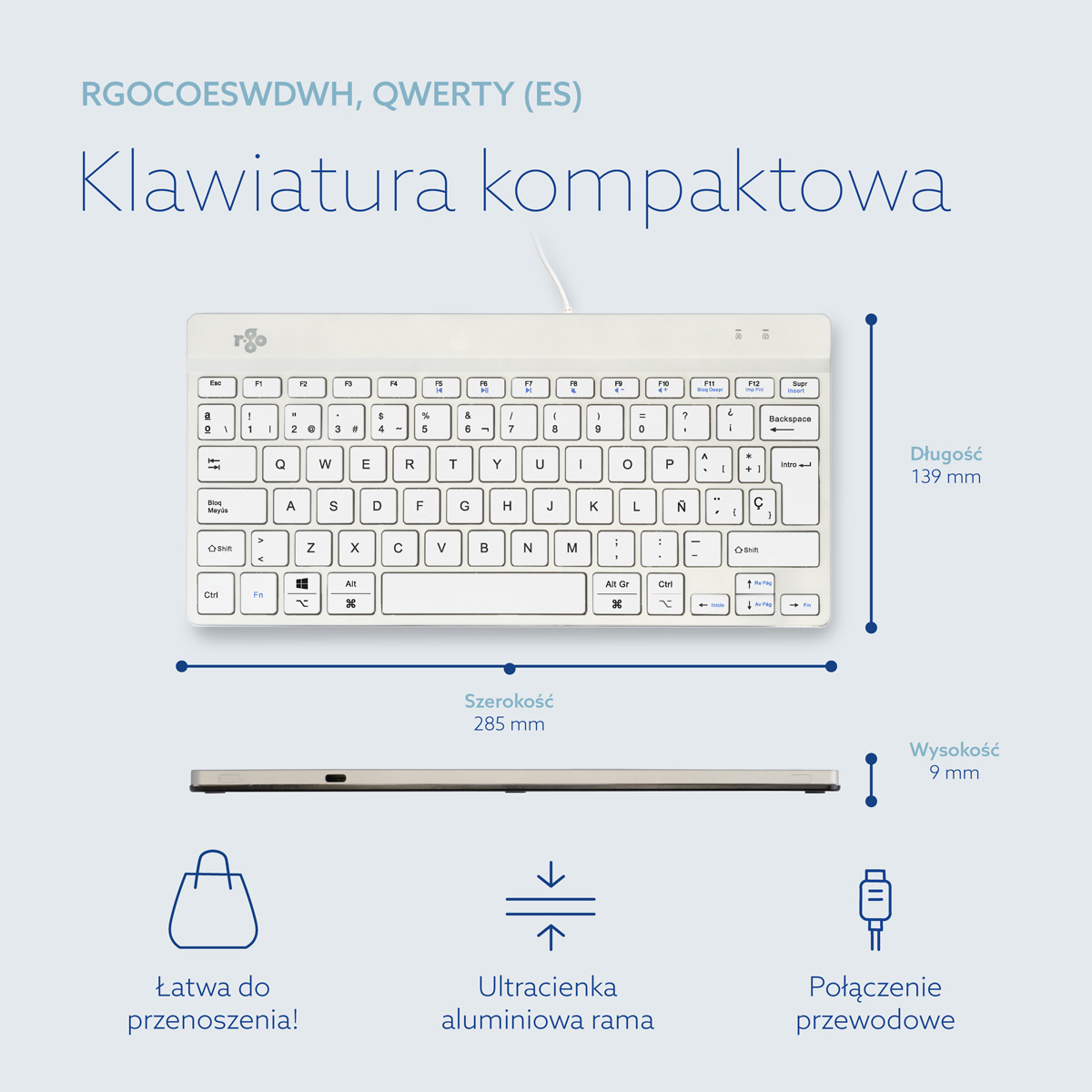 R-Go Compact Break (biały, przewodowy, QWERTY – ES)