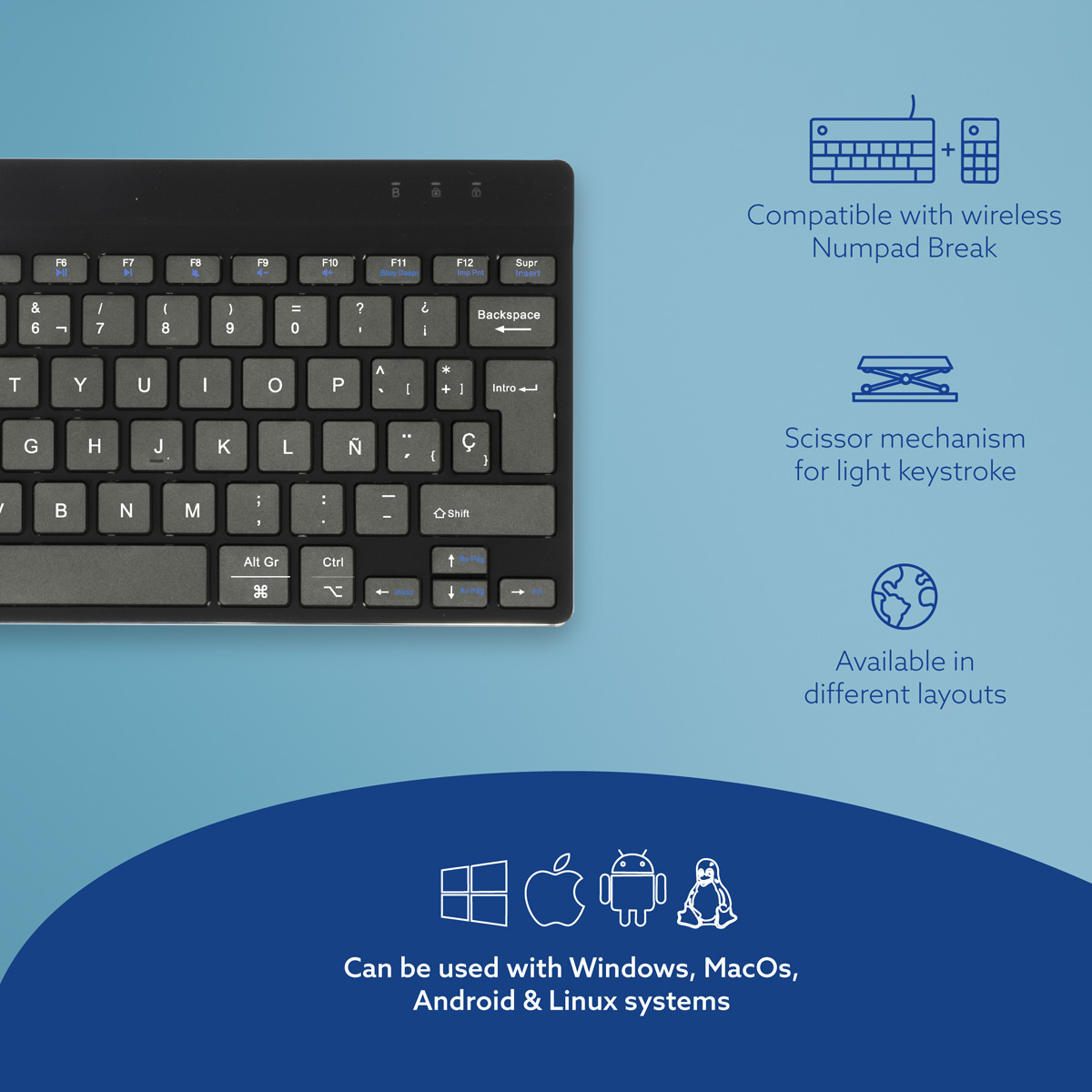 R-Go Compact Break (black, wireless, QWERTY – ES)
