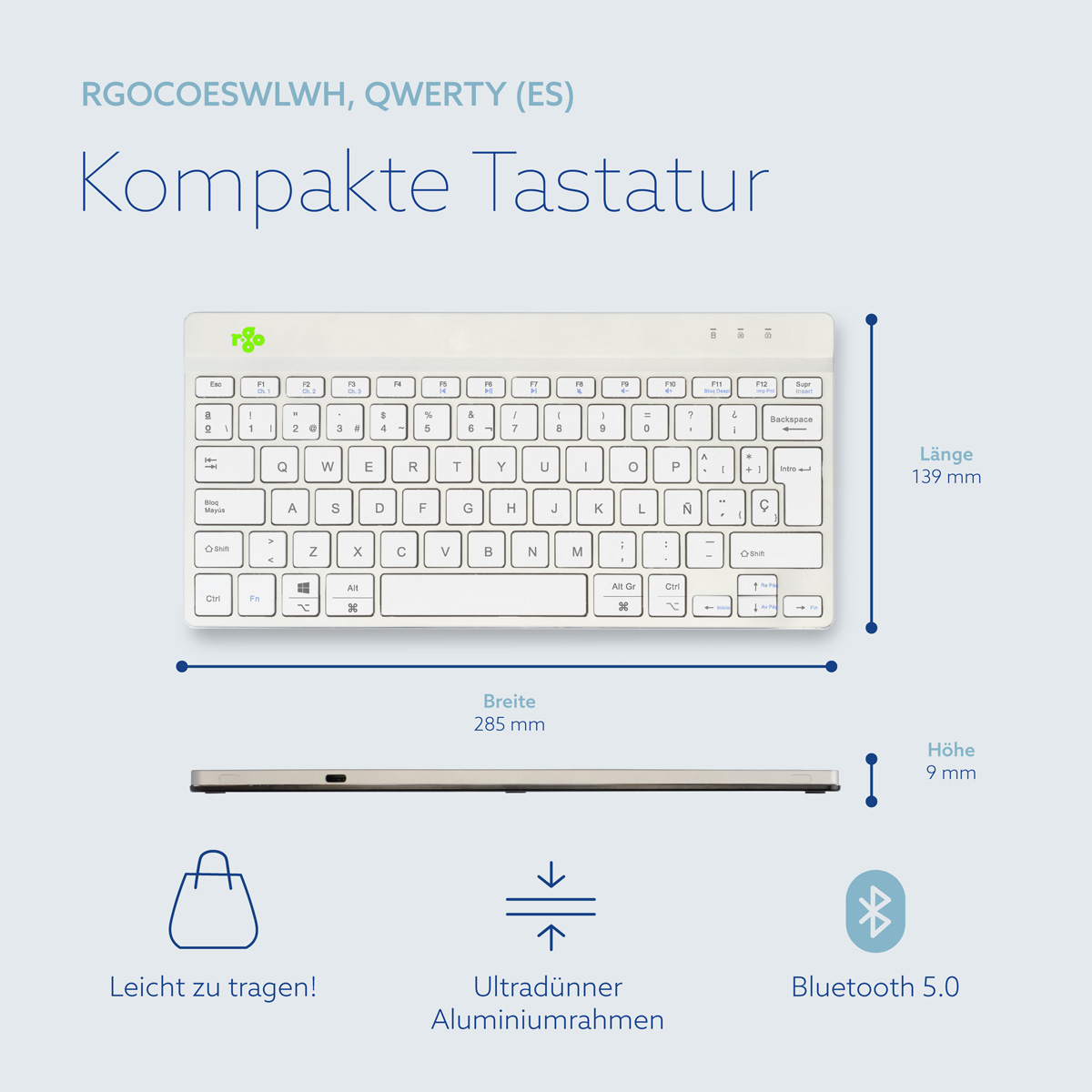 R-Go Compact Break (weiß, drahtlos, QWERTY – ES)