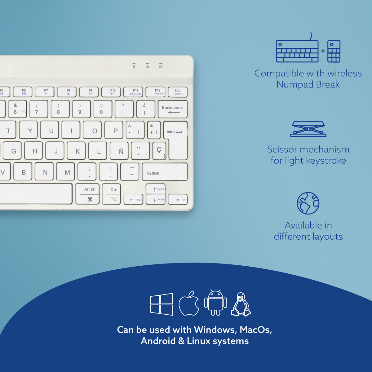 R-Go Compact Break (white, wireless, QWERTY – ES)