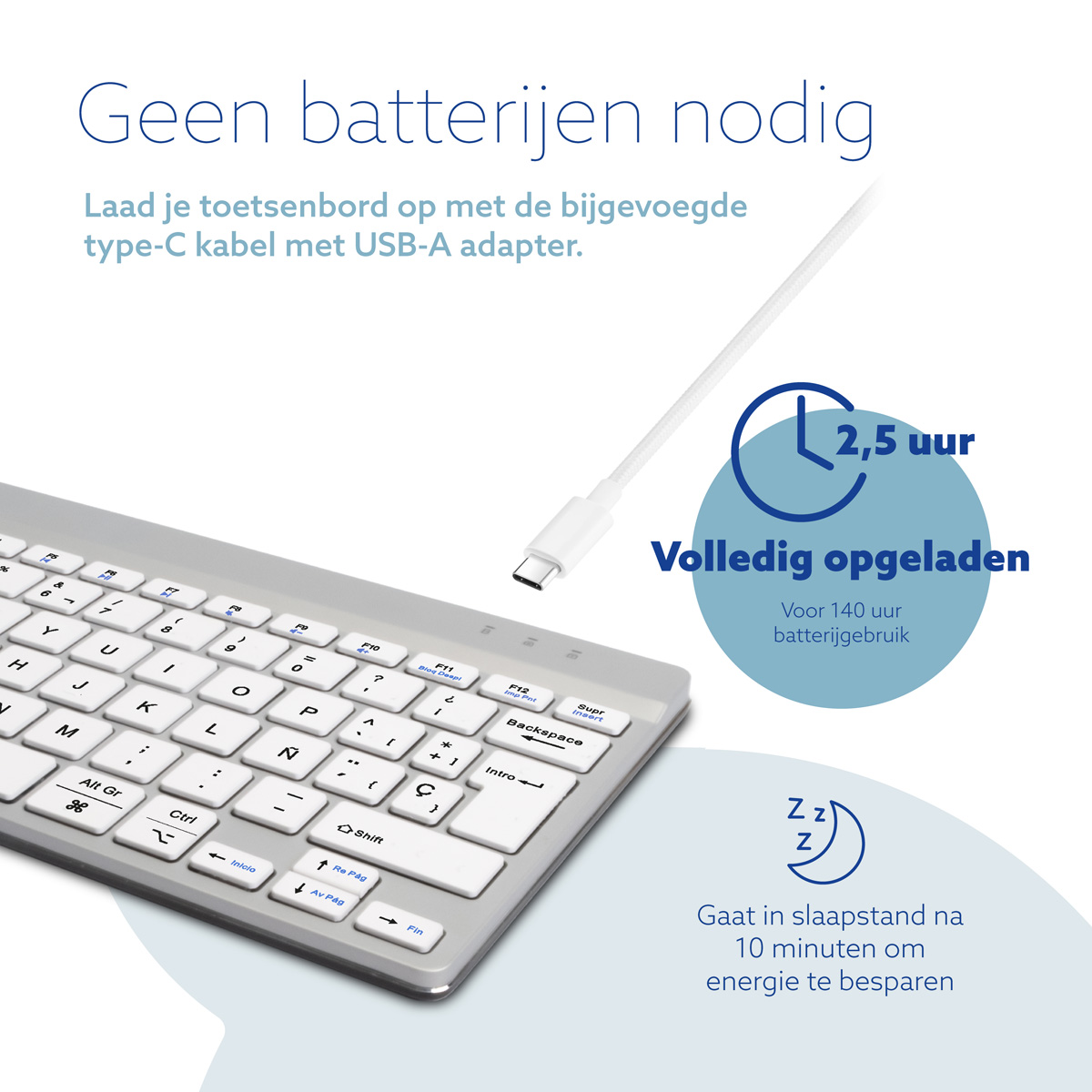 R-Go Compact Break (wit, draadloos, QWERTY – ES)