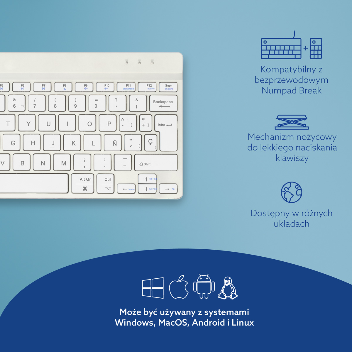 R-Go Compact Break (biały, bezprzewodowy, QWERTY – ES)