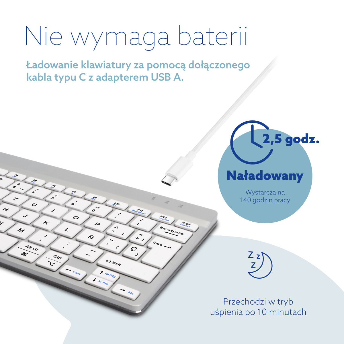 R-Go Compact Break (biały, bezprzewodowy, QWERTY – ES)