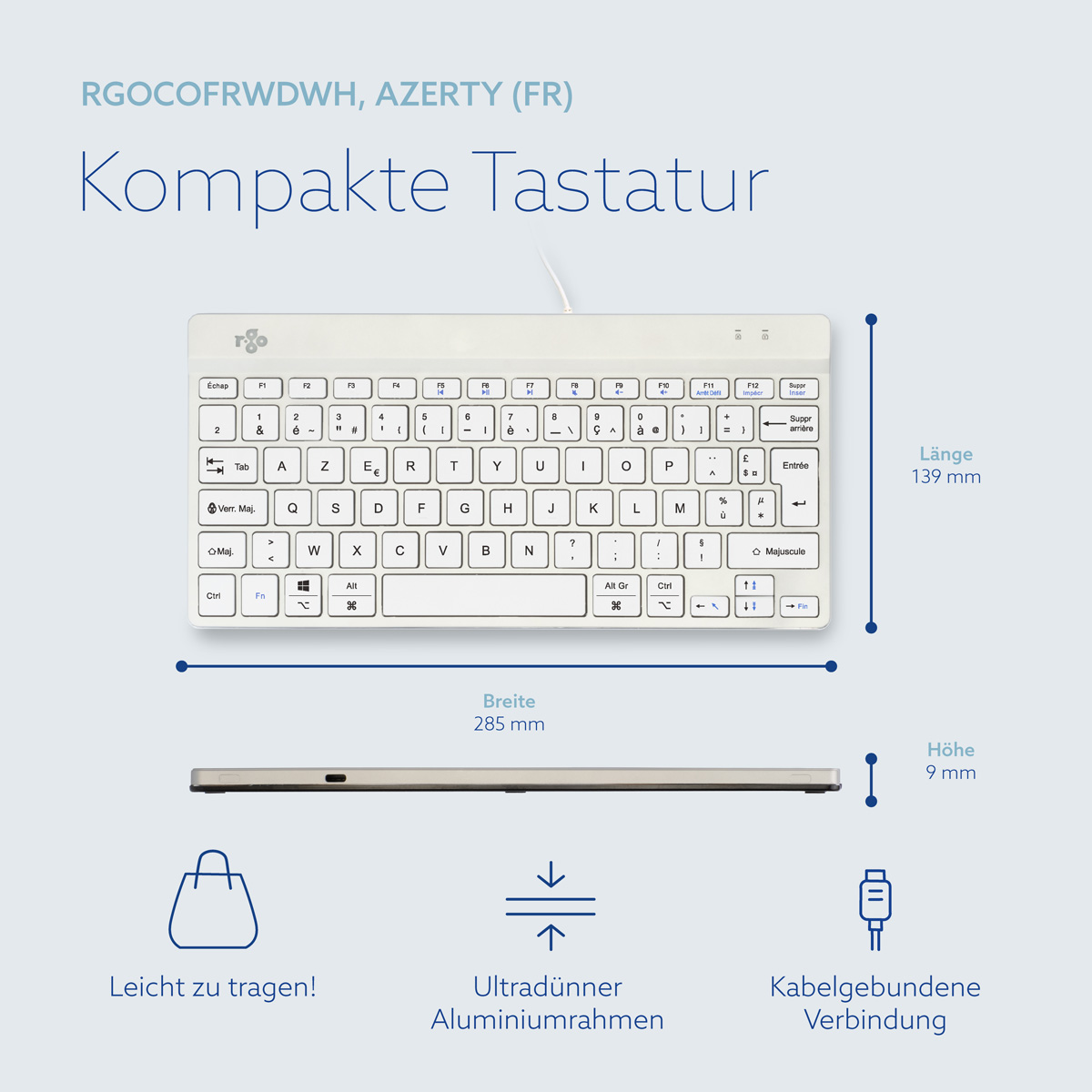 R-Go Compact Break (weiß, verkabelt, AZERTY – FR)