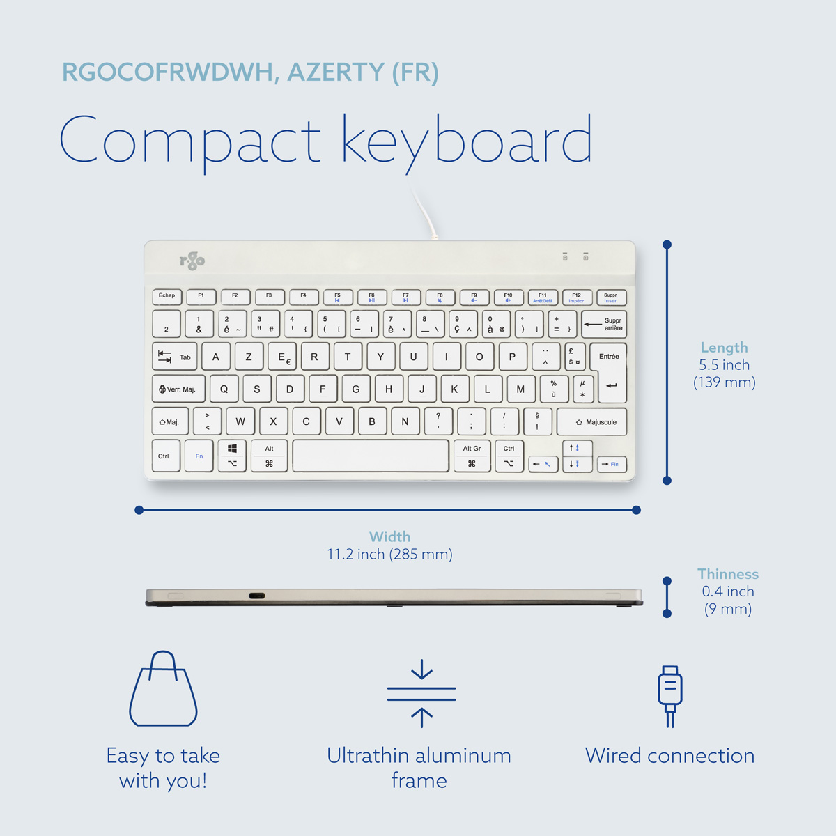 R-Go Compact Break (white, wired, AZERTY – FR)