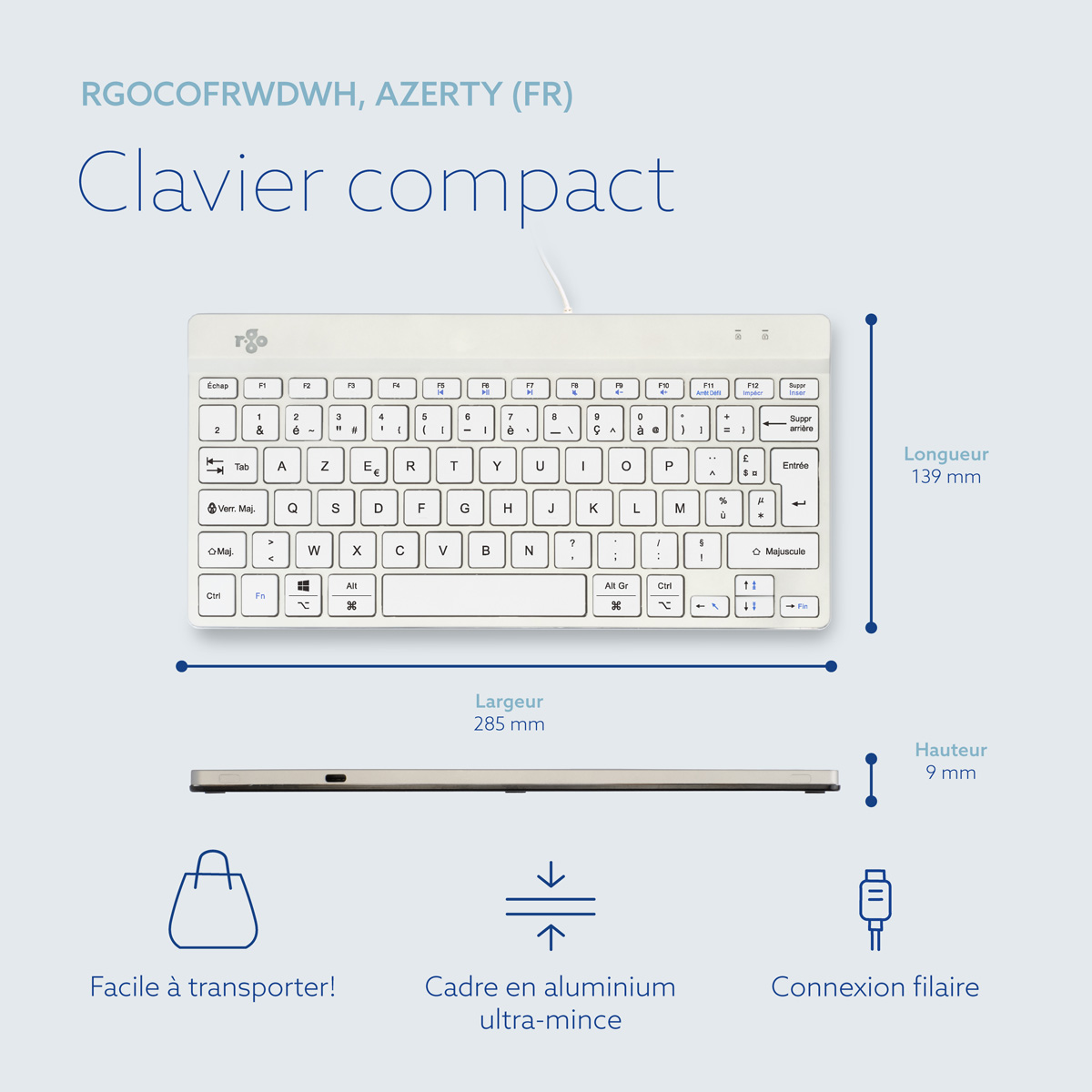 R-Go Compact Break (blanc, avec fil, AZERTY – FR)