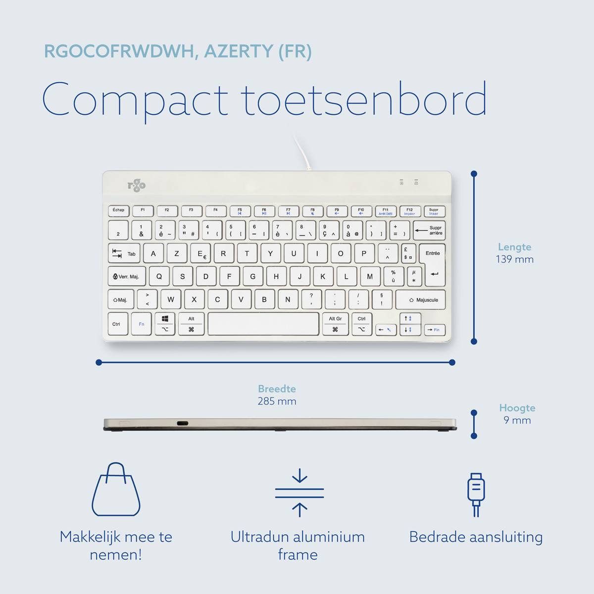 R-Go Compact Break (wit, bedraad, AZERTY – FR)