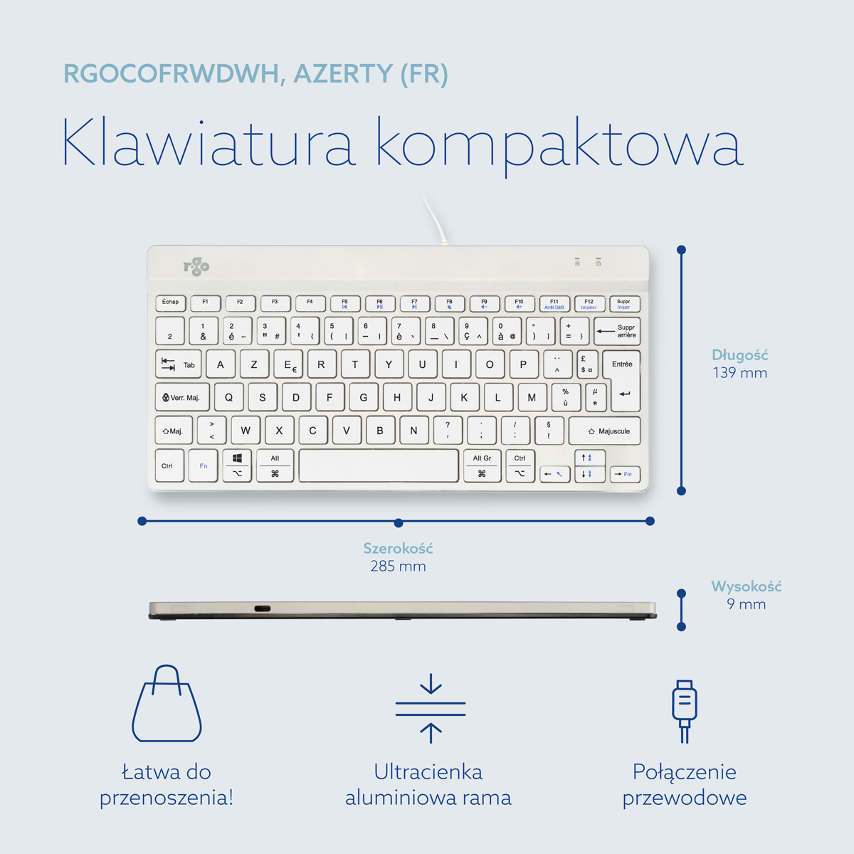 R-Go Compact Break (biały, przewodowy, AZERTY – FR)