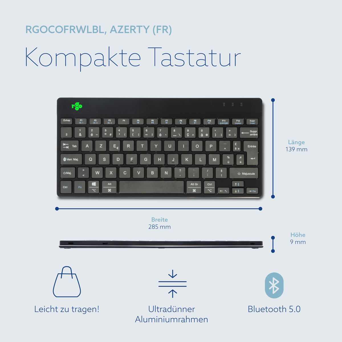 R-Go Compact Break (schwarz, drahtlos, AZERTY – FR)