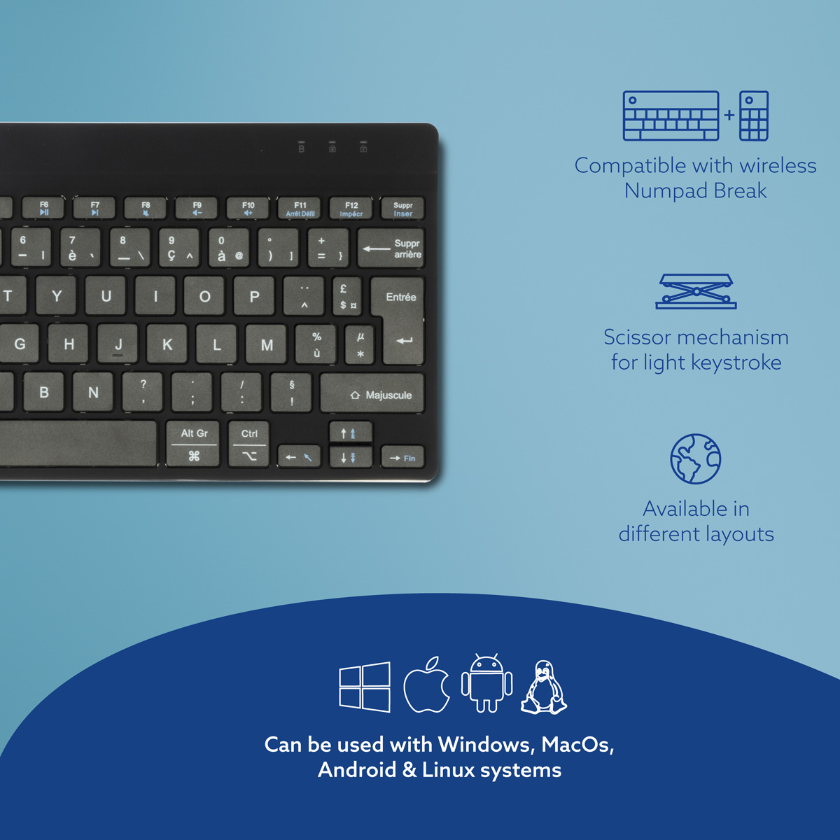 R-Go Compact Break (black, wireless, AZERTY – FR)