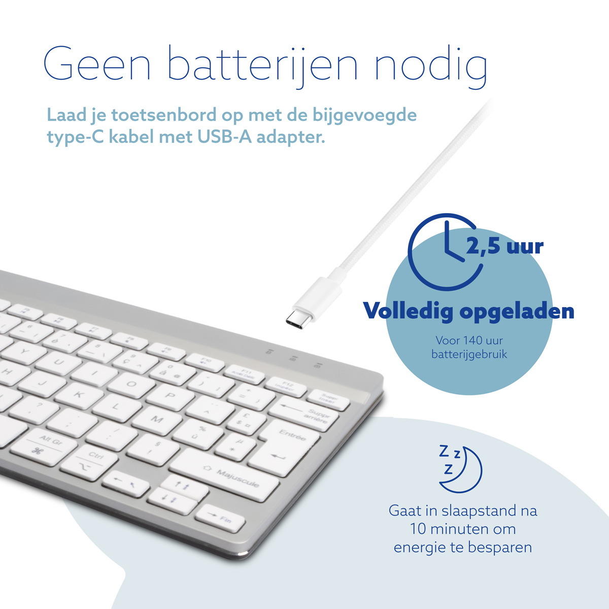 R-Go Compact Break (wit, draadloos, AZERTY – FR)