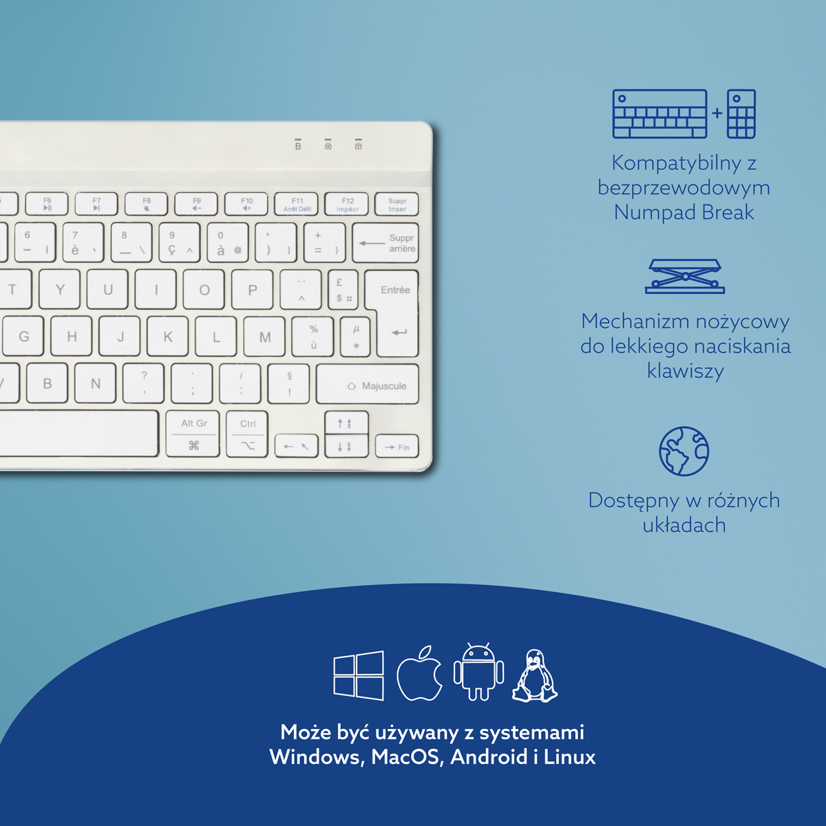 R-Go Compact Break (biały, bezprzewodowy, AZERTY – FR)