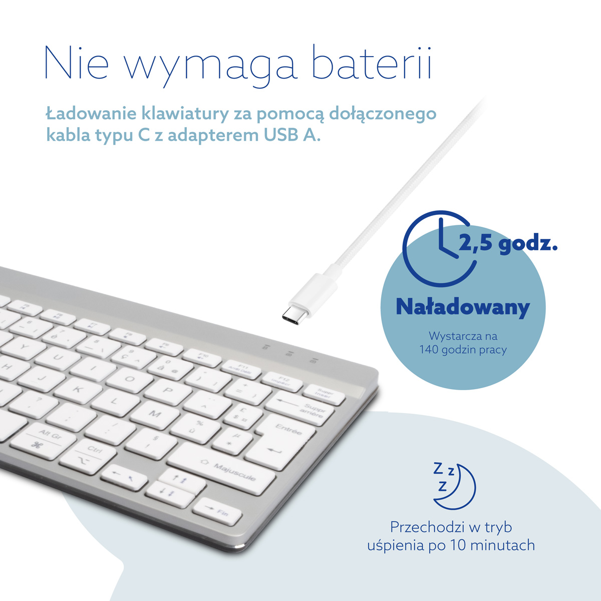 R-Go Compact Break (biały, bezprzewodowy, AZERTY – FR)