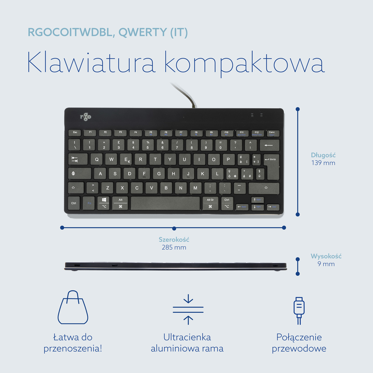 R-Go Compact Break (czarny, przewodowy, QWERTY – IT)