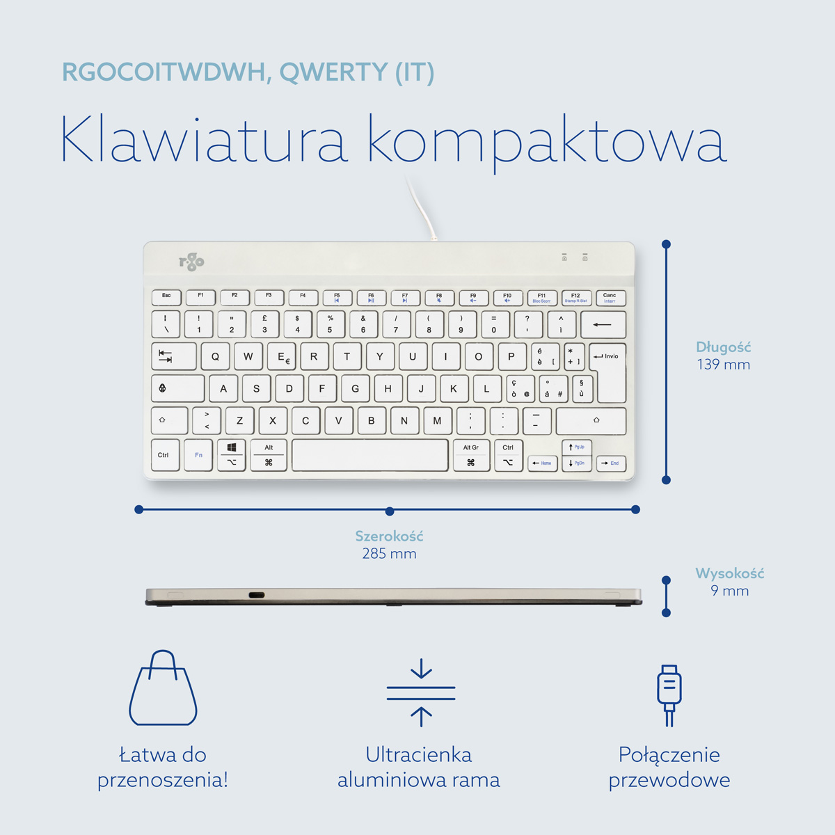 R-Go Compact Break (biały, przewodowy, QWERTY – IT)