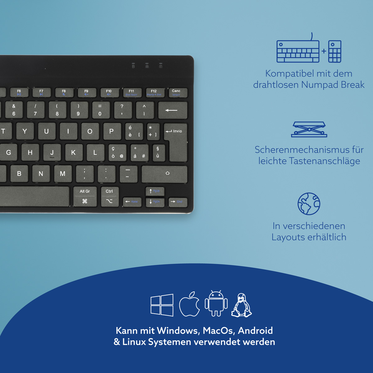R-Go Compact Break (schwarz, drahtlos, QWERTY – IT)