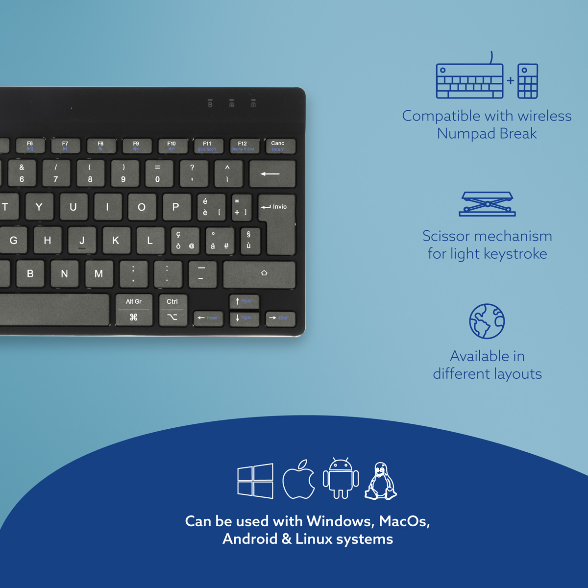 R-Go Compact Break (black, wireless, QWERTY – IT)