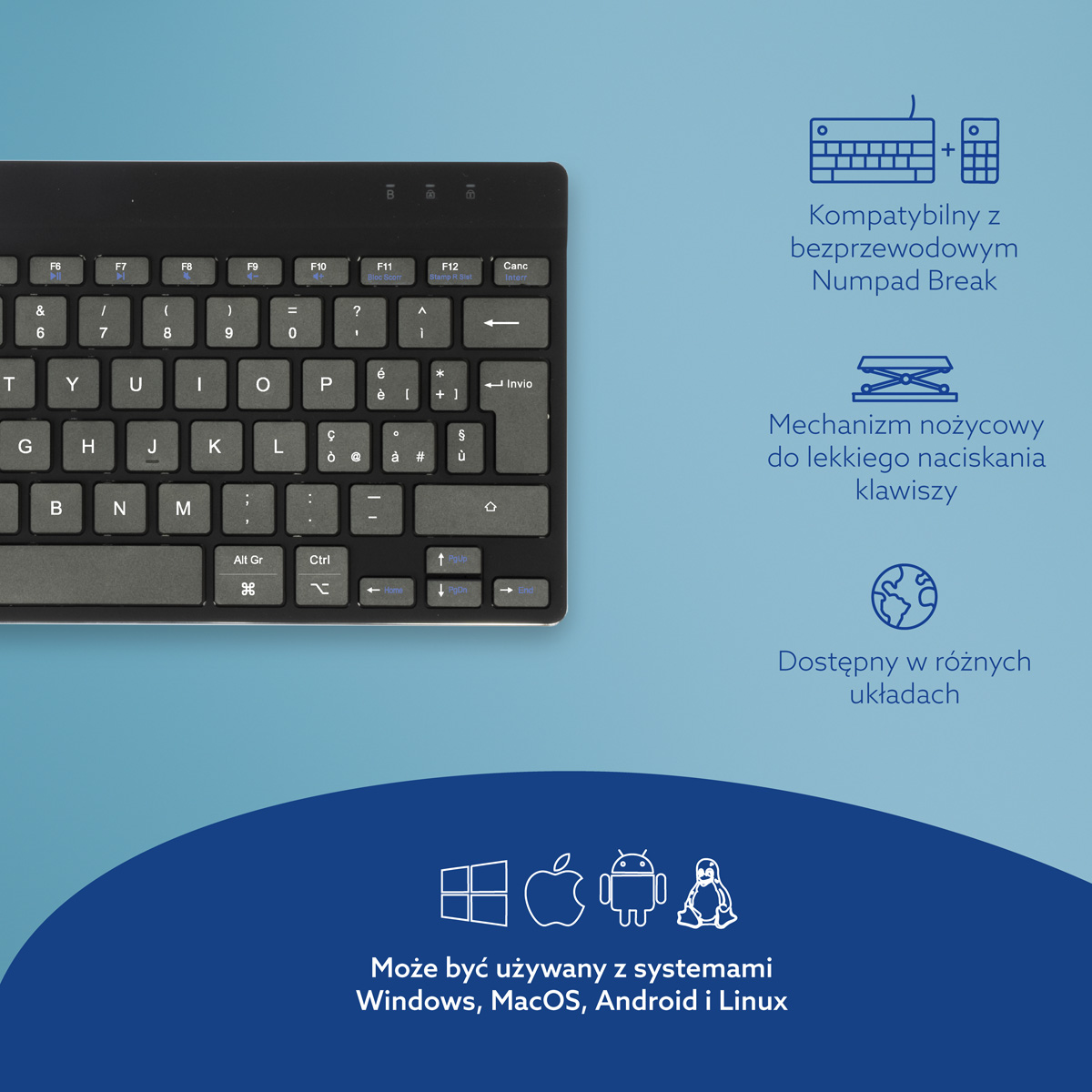 R-Go Compact Break (czarny, bezprzewodowy, QWERTY – IT)