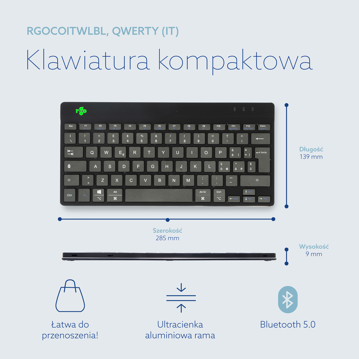 R-Go Compact Break (czarny, bezprzewodowy, QWERTY – IT)