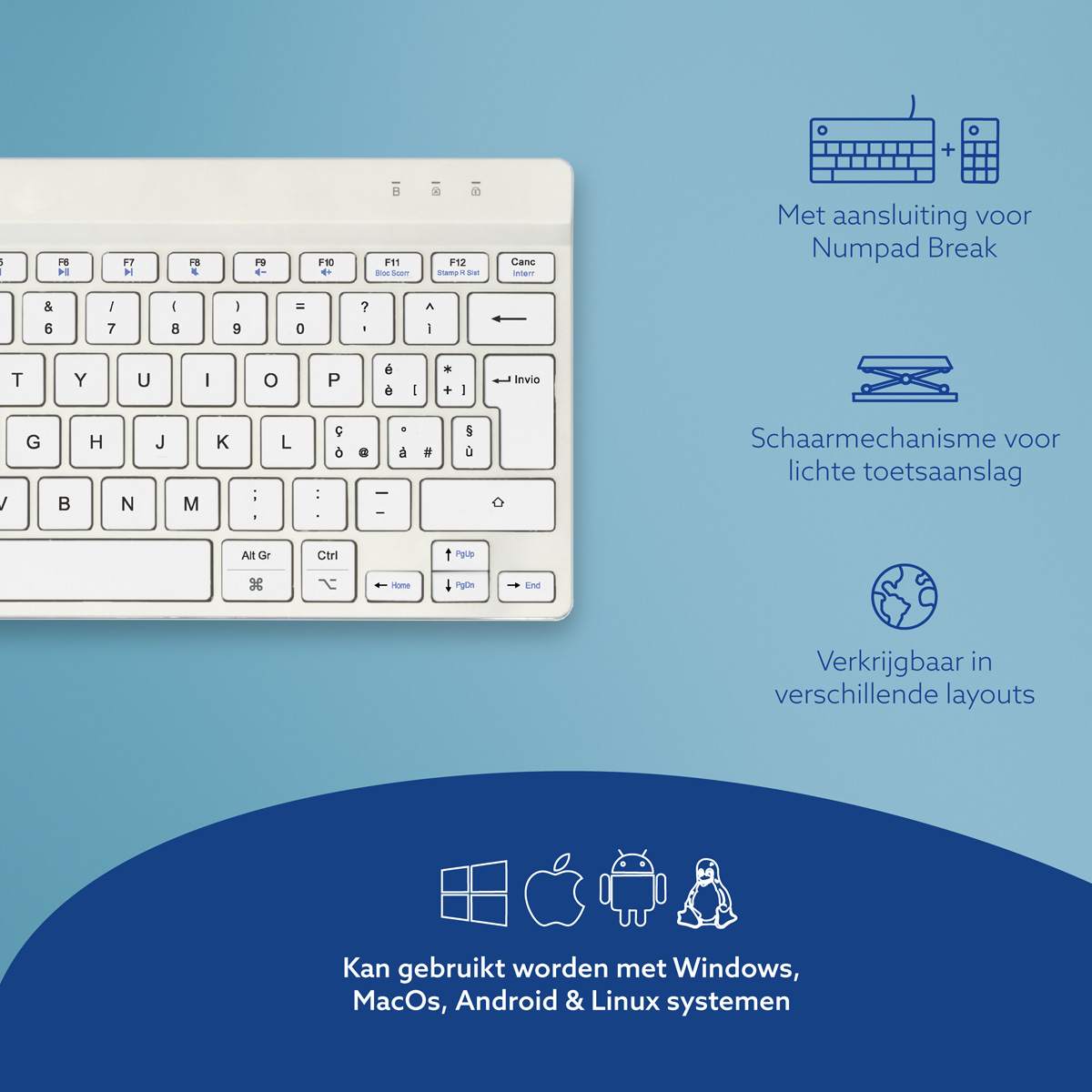 R-Go Compact Break (wit, draadloos, QWERTY – IT)