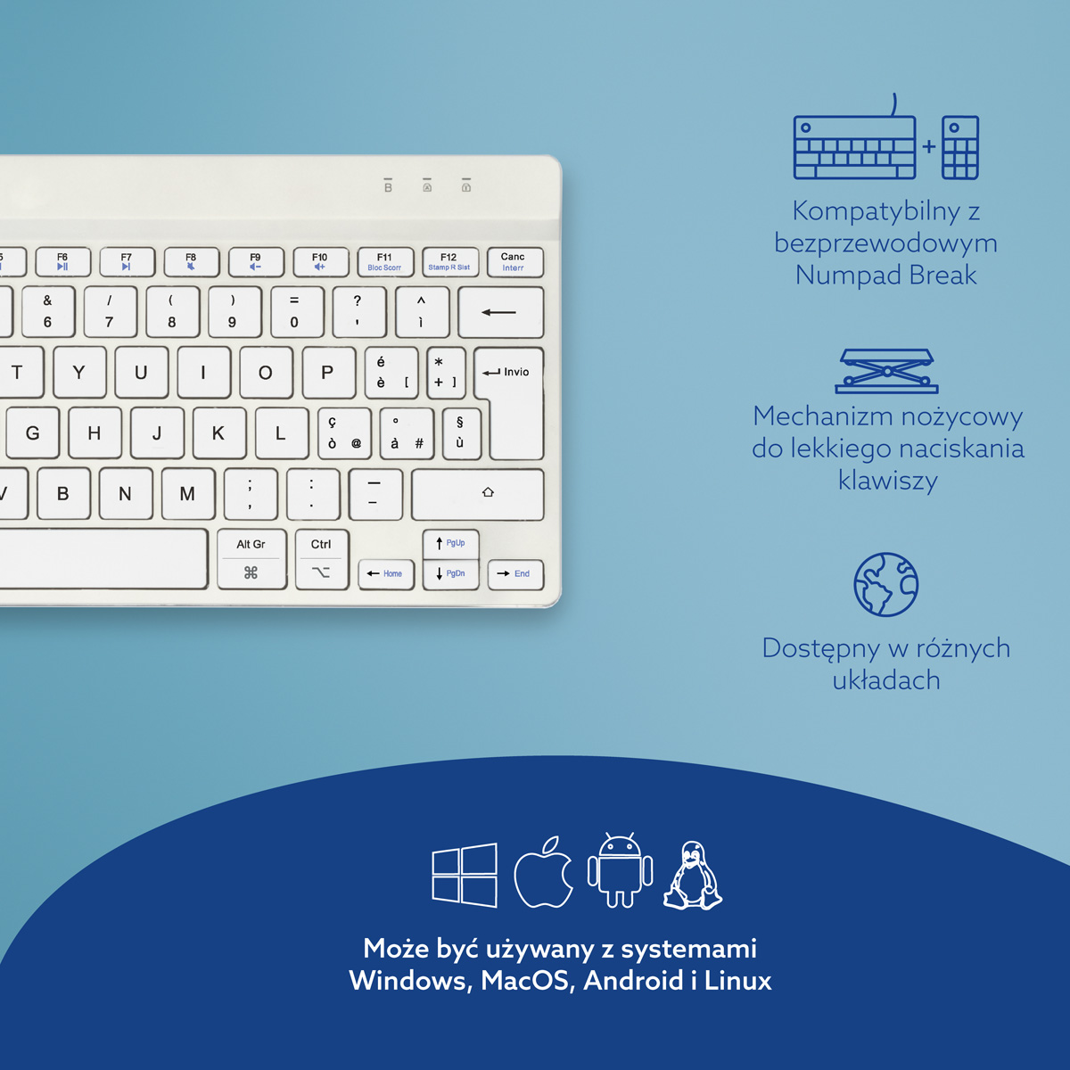 R-Go Compact Break (biały, bezprzewodowy, QWERTY – IT)