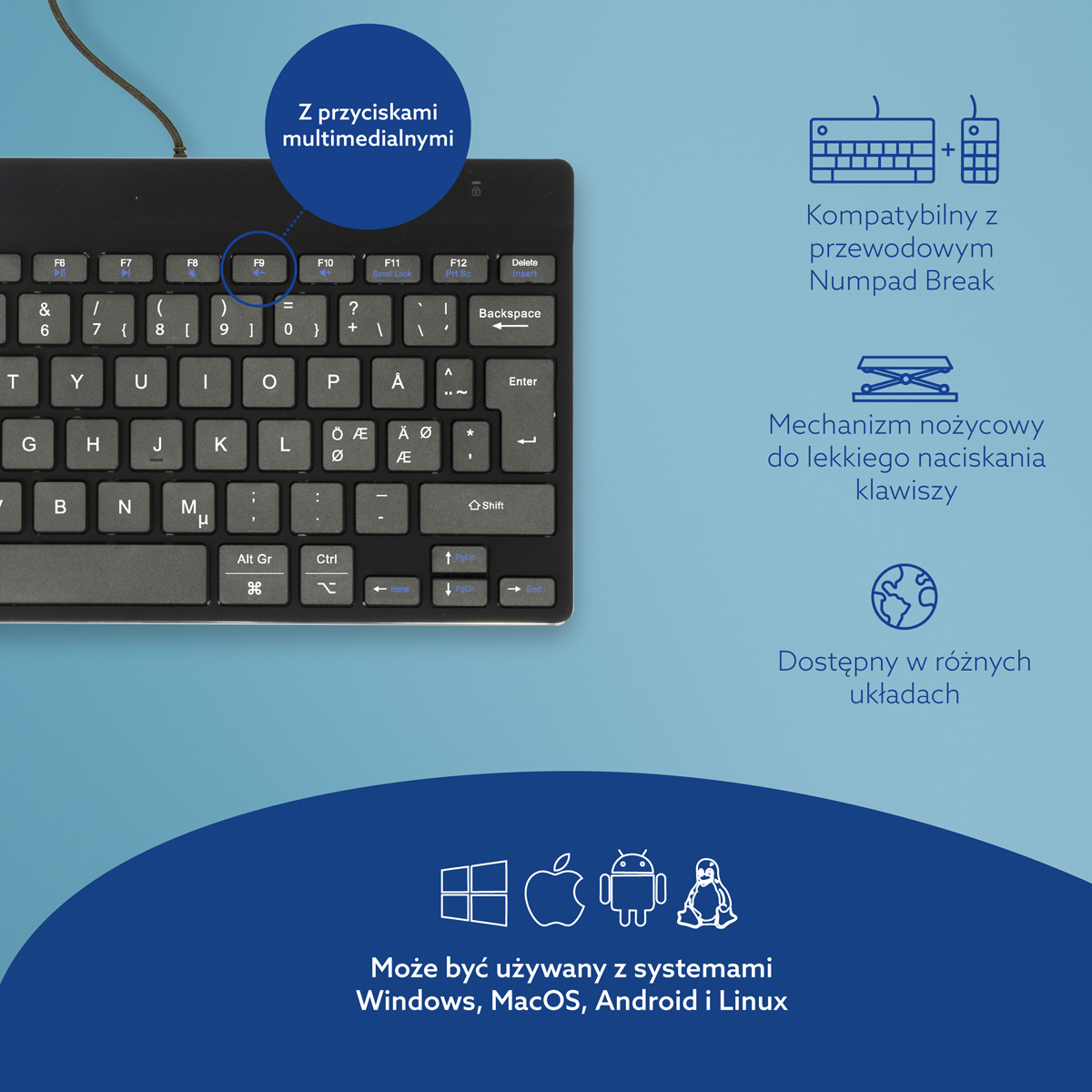R-Go Compact Break (czarny, przewodowy, QWERTY – Nordic)