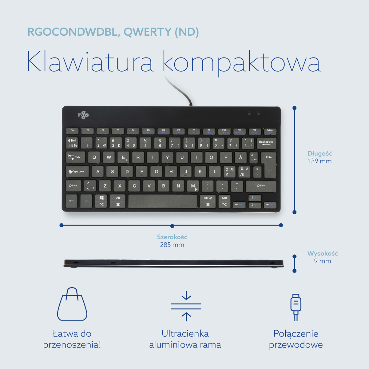 R-Go Compact Break (czarny, przewodowy, QWERTY – Nordic)