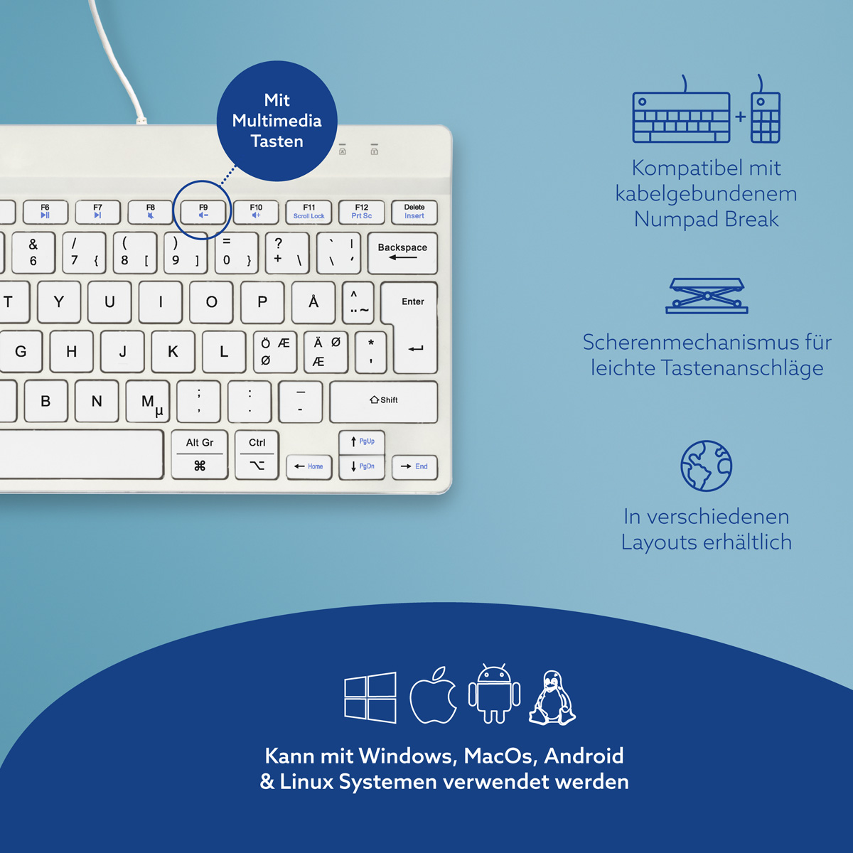 R-Go Compact Break (weiß, verkabelt, QWERTY- Nordic)
